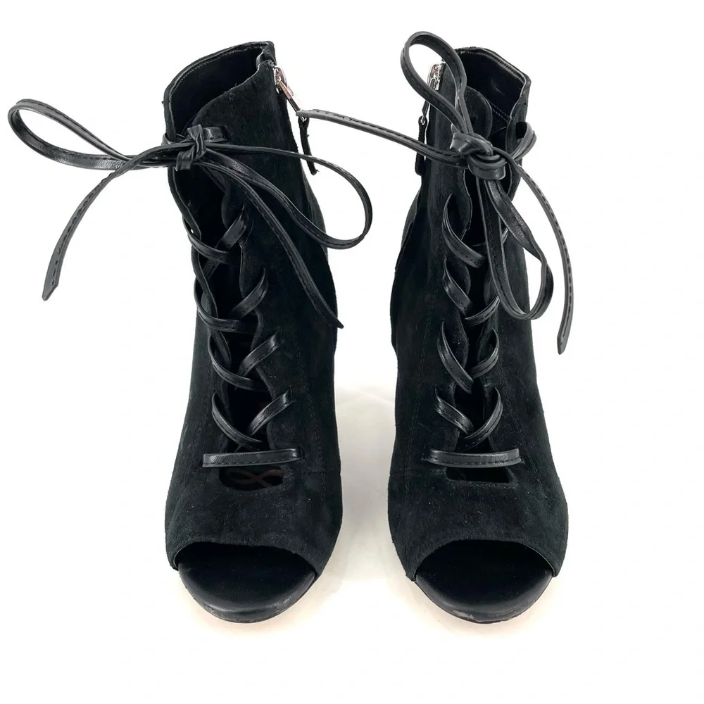 Sam Edelman Black Suede Yvie Lace Up Ankle Bootie
